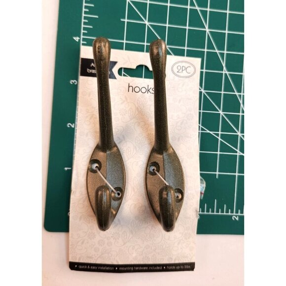 Coat Hat Wall Hooks Set Of 2 With Mounting Hardware Olive Green Metal Finish - Picture 7 of 8